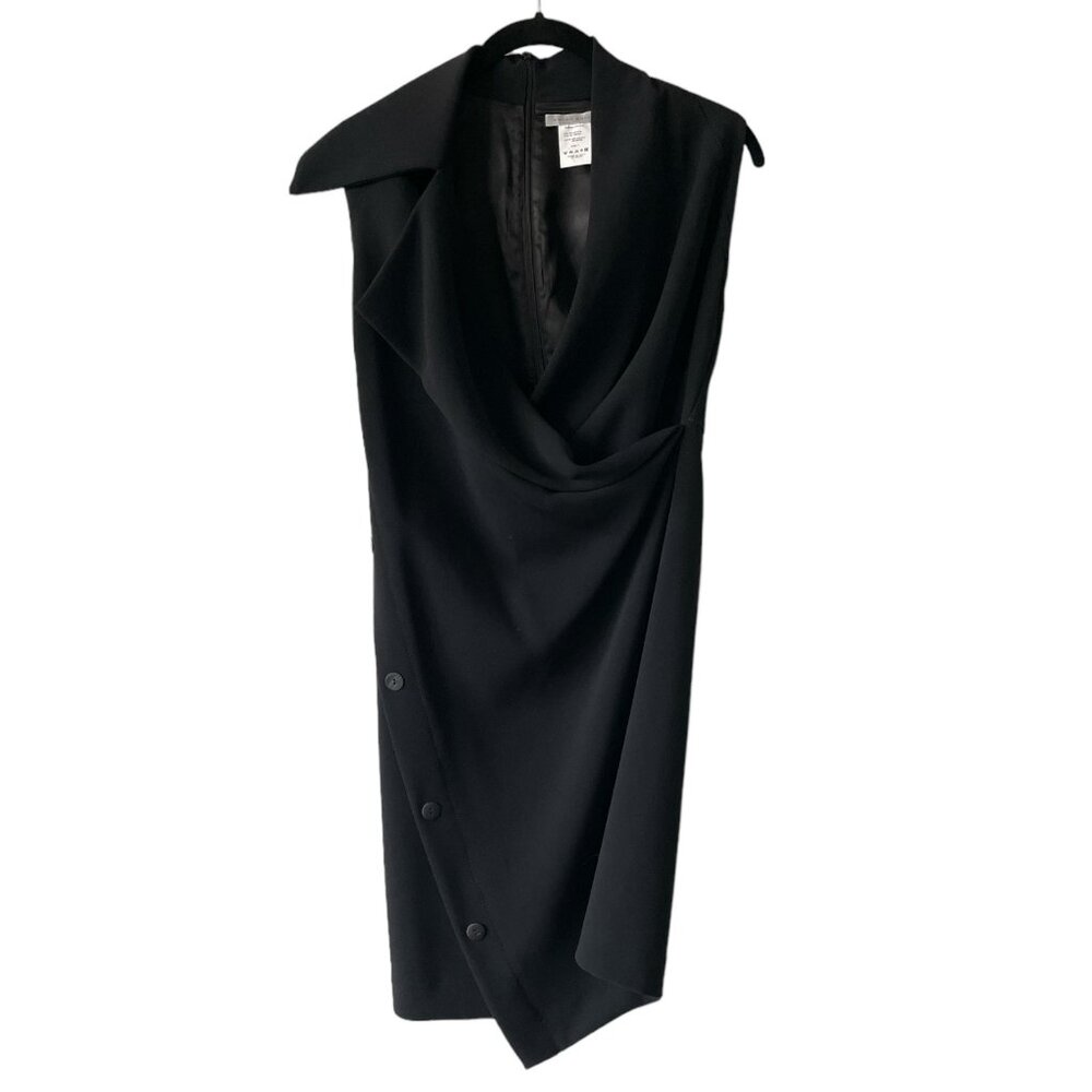 Sarah Pacini Button Accent Casual Faux Wrap Sleeveless Mini Dress Black Small